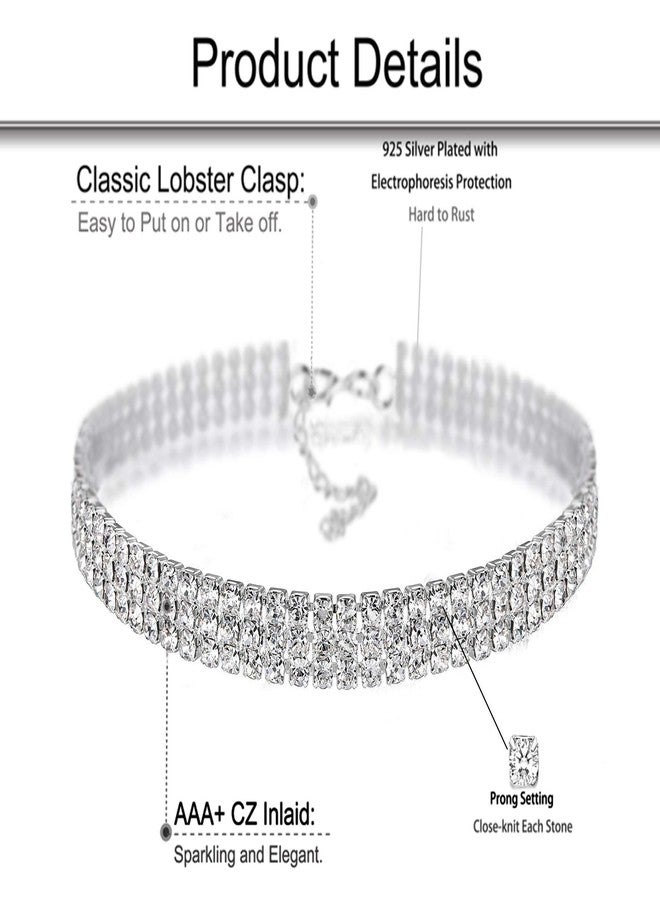 CCBFY Layered Chain Necklace Shark Tooth Design Tassel White Rhinestone Choker Necklaces for Women (3 Row) - Image 5